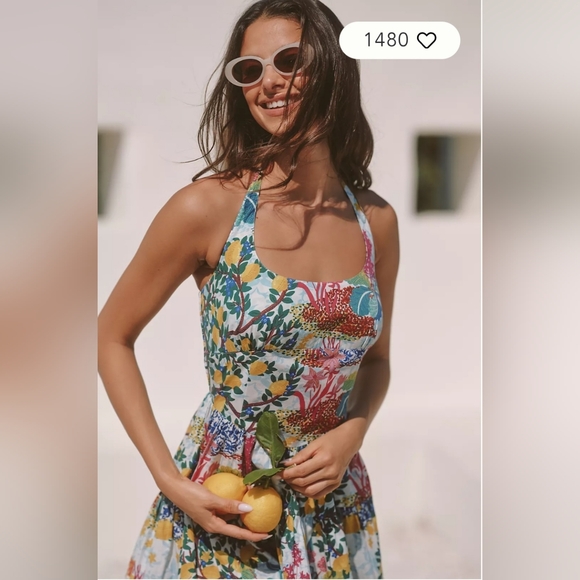 Anthropologie Celandine × Daniella Manini Tiered Bustier Halter Mini Dress Sz S - Picture 4 of 14